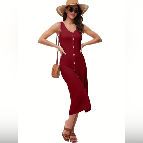 BREEZY LANE BUTTON FRONT MIDI TANK DRESS - Picture 4 of 5